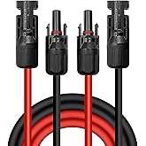 Solar Cable 4 mm²/6 mm², Solar Cable Extension 1/2/3/5/10 m, Solar Cable Extension Cable (Red/Black) (4 mm²1 M)
