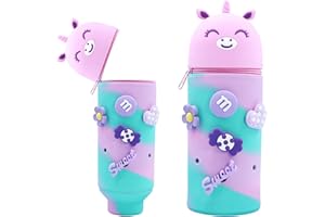 Wydexint Kawaii Federmäppchen, Mäppchen, 2-in-1 Weiche Silikontasche, Stand Up Federmäppchen, Tier Stifthalter, Cartoon Bleistifthalter Für Mädchen Und Jungen (Einhorn)