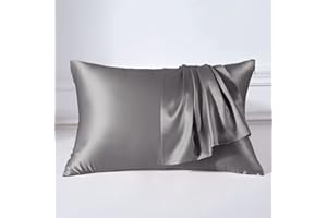 ‎THXSILK THXSILK Seidenkissenbezug 40x80 cm - Doppelseitige 100% Maulbeerseide - Hypoallergen mit Versteckter Reißverschluss - 22 Momme Kissenbezug Seide 40 x 80 für Haar und Hau (Grau, 1 Stück)