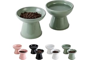 BATITIE Gamelle Chat Surélevée Gamelles Chats - Double Gamelle Surelevee pour Chat Ceramique avec Bande Antidérapante - Grande Bol Chat pour Nourriture et Eau - Ecuelle Chat Haute Anti Vomissement - Lot de 2