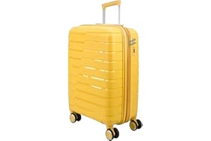 EUES Maletas de Viaje Trolley Rígida (66 x 45 x 28 cm), Maleta de Viaje con Ruedas Giratorias y Cerraduras de Dial Material PP Ligero (Amarillo-M)