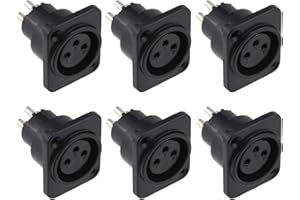 Greluma 6 Pièces Prise XLR femelle, prise XLR à montage sur panneau à 3 broches, connecteur XLR femelle pour microphone, contacts en cuivre nickelé