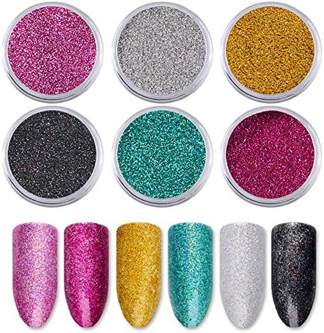 HUUATION Nail Decoration Products Nail Powder Nail Pigment Shining Nail Powder Nail Glitter Pearl Powder Manicure Nail Art Glitter Powder 6 pcs