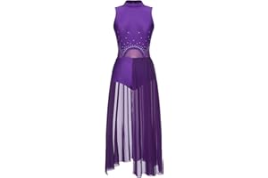 CHICTRY Women Lyrical Dance Costume Modern Contemporary Ballet Dancewear Spaghetti Strap Shiny Sequin Flowy Dress