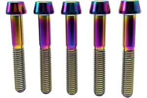 RISON-TITANIUM Lot de 5 Boulons en Titane de Tige de Vélo, M6 Vis de Potence de Vélo, Vélo Boulons de Tige Fixes s, Vis de Tige de Bicyclette pour MTB Vélo de Route de Montagne