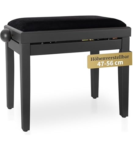 HOMCOM pianokruk pianobank cosmetische kruk in hoogte verstelbare kruk oefenmuziekinstrumenten massief hout synthetisch leer zwart 64 x 35 x 45-55 cm