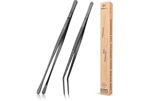 BUNDLEPRO Juego de 2 Pinzas de Cocina Profesionales, Pinzas Finas de Acero Inoxidable para Reparar Comida, Mariscos Y Barbacoa（Negro）