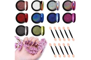 Kireida® 10 Stück verchromtes Nagelpulver mit metallischem Spiegeleffekt, mit Lidschattenstift, holografisches Aurora-Chamäleon-Pigment, 0.5 g/Glas- für Nagelkunst