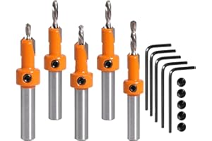 FRUNIMALL Set di 5 punte da trapano per svasatura, HSS per lavorazione del legno, punte da trapano coniche, per legno, plastica, fori (8 mm)