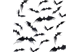 DITK-U 96PCS Bats Wall Decor 3D Black Bats Decorations Sticker 4 Size Waterproof PVC 3D Scary Bats for DIY Home Hallowmas Decoration Party Supplies