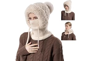Toerjii Wintermütze Damen,Balaclava Damen,3 in 1 Beanie Mütze Warm Strickmütze & Halswärmer Sets,Multifunktional Verstellbar Gesichtsmaske für Täglich und im Freien