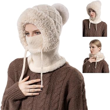 3-in-1 Beanie Mütze Für Damen – Winddichte Balaclava Mit Halswärmer – Für Skifahren, Radeln & Winter