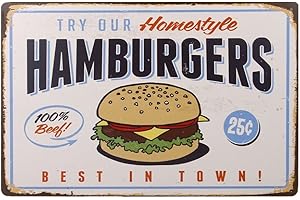 WINOMO Poster Métallique Affiche Peinture Art Décoratif Hamburgers Vintage pour Bar Café Pub 20cmx30cm