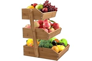 evomosa Cesta de Frutas ,Frutero de bambú de 3 pisos para la cocina, 16.3‘’ de altura, gran capacidad multiusos para frutas, verduras y aperitivo