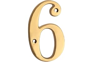 HASWARE 10 cm mosiężny nowoczesny zakrzywiony numer domu polerowane mosiężne wykończenie stylowe numery drzwi oznakowanie tablica uliczna numery adresowe domu (6, mosiądz)