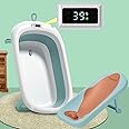 TONY STARK EXTRA LARGE SIZE Foldable Baby Bath tub & Premium Baby Bather/Sling Bather Seat with Water Temperature Display, Drain Plug, Portable Anti - Slip Collapsible Baby bath chair for Baby girls and boys Infants, Toddlers, Newborn and kids 0-5 Years (Green)