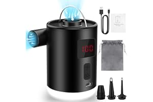YESLUSY Bomba de Aire Eléctrica 4000mAh Batería Recargable con 3 Boquillas, Inflador Eléctrico Portátil, con Fuente de Luz, se Puede Colgar, Adecuado, para Barco Inflable Piscinas Colchones de Cama, Inflador
