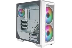 Cooler Master HAF 500 PC Case Bianca - Mid-Tower, 2 Ventole 200mm ARGB Preinstallate, Ventola GPU Girevole 120mm, Opzioni Raffreddamento Versatile, Pannello Laterale in Vetro Temperato, Top Rimovibile
