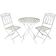 Charles Bentley Rustic Wrought Iron Bistro Set For Patio, Garden, Balcony, Decking, Stylish, Outdoor Furniture, Rustproof, 2 Person, Antique White, 1 Circle Table, Lightweight, 2 Chairs (70x70x75cm)