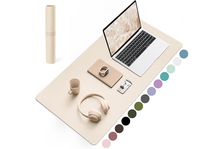 Produktabbildung zu YSAGi Schreibtischunterlage, Premium Leder Mauspad, Beige, 80x40cm | Rutschfeste Schreibtisch Unterlage, Tischunterlage, Multifunktionales Mousepad Schreibtisch Organizer für Büro & Homeoffice