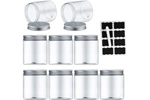 Aoligei 9 Pack 250ml Tarro Plastico con Tapa de Metal Atornillable Transparente Botes Cocina Recipientes Slime Contenedor Alimentos,Papel rotulado y rotulador