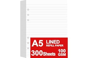GETVOW (3 Pack) A5 Lined Paper Refill, 300 Sheets/600 Pages Refill Paper for Large Leather Journal/Filofax Binders, 6 Holes Punched, 100gsm Ruled White Filler Paper, 5.8'' x 8.2''