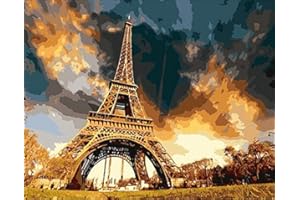 YEESAM Art Peinture Numero France Paris Tour Eiffel Carré Vue Coucher de Soleil, Bricolage Peinture par Numero 40x50 cm Acrylique Decoration Murale