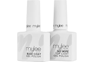 Mylee Nail Gel Polish Top & Base Coat, UV/LED Soak-Off Nail Art Manicure Pedicure for Salon & Home Use - Lasts up to 2 Weeks, Easy to Apply, Durable & Safe (No-Wipe Top & Base 2x10ml, 2x10ml)
