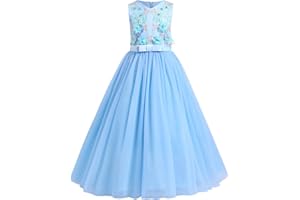 IBTOM CASTLE Vestito da Ragazza di Fiori Elegante Ricamo Floreale Arcobaleno Tulle Tutu Principessa Damigella d'Onore Matrimonio Compleanno Prima Comunione Sera A-Line Maxi Abito da Ballo Formale