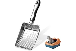 Nokwocy Pelle à litière pour Chat - en métal - avec poignée en Bois - Taille des Pores de 5mm - Pelle pour Chat, Pelle litiere Chat, Pelle a litiere Chat, Pelle litiere (Black)