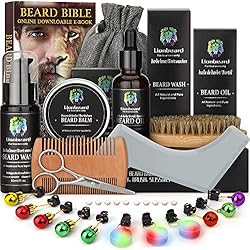 Kit Soins Barbe Pour Hommes Pousse, Entretien,Toilettage et Coupe, Shampoing Barbe, Huile Barbe, Lumières Ornament, Baume Barbe, Brosse, Peigne, Ciseaux, Cadeaux de Noël pour Homme