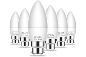 LOHAS-LED LOHAS B22 LED Candle Bulb Bayonet Cap, 500LM, 5.5W B22 Candle Light Bulb, 60W Incandescent Bulb Equivalent, Warm White 3000K, Non Dimmable, 180 Degree Beam Angle, 6 Pack