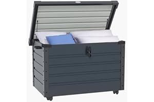 Outsunny Baule da Giardino da 295L con Serratura, 2 Maniglie e 4 Rotelle, Mobile Portaoggetti in Acciaio Zincato, 100x62x65 cm, Grigio Scuro