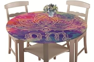 CHICKWIN-SHOP Chickwin Tischdecke Outdoor Rund 120 cm, Elastisch Tischdecken Abwaschbar Wasserabweisend Lotuseffekt 3D Monstera Garten Tischdecke Mandala Table Cloth, Ideal für 100cm-110cm