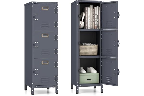 COSTWAY Armoire à Casiers, Armoire Metallique Rangement Modulaire, Porte avec Loquet, Support d'Étiquette, Pieds Réglables, Kit Anti-Renversement, Design Vintage, Casier Vestiaire Metallique