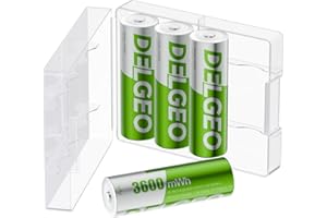 DELGEO Akumulatory litowe AA 8 sztuk z szybką ładowarką 2,5 H, 1,5 V 3600 mWh baterie litowe AA o dużej pojemności, stałe wyjście litowo-jonowe podwójna bateria z 2000 cykli (AA x 4 Pack 3600mWh)