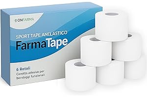 ONFARMA FARMATAPE Sport Tape 6 Rotoli Nastro Adesivo Calcio, Crossfit, Pallavolo, Taping cerotto Sport strappal Bendaggio Calcio