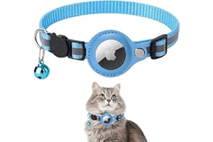 LONGYIFA Airtag Cat Collar, Air tag Cat Collar with Bell and Safety Buckle in 3/8" Width, Reflective Collar with Waterproof Airtag Holder Compatible with Apple Airtag for Cat Dog Kitten Puppy (Blue B)