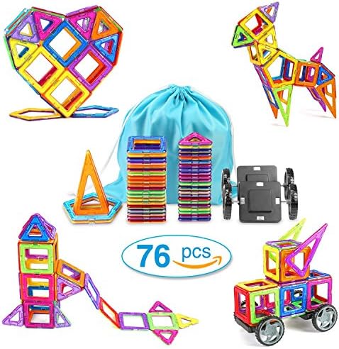 GB4 Magnetic Blocks Building Set Toys For Kids 76PCS Magnet Tiles Educational Building tiles Construction Toys For Boys Girls With Storage Bag (76PCS)