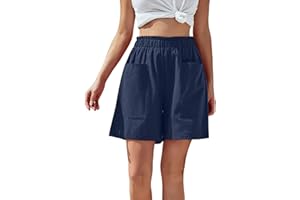 BIKETAFUWY Short Femme Ete Uni Ample en Coton et Lin Short Sport Femme Short Femme Chic d'été Large Fluide Short Travail Femme Grande Taille Elastique avec Poches Ample Casual Jogging Pantalon Court