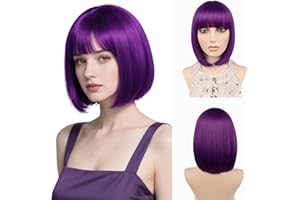 ‎JIAMEISI Kurze Bob-Perücke mit Pony, 30cm synthetische bunte Perücke für Frauen & Mädchen, hitzebeständiges Faserhaar – für Weihnachten, Halloween, Cosplay, Partys & Alltag (Dunkelviolett)