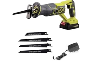Cordless Reciprocating Saw, DEWINNER Electric Saw Variable Speed 20V, 2.0AH, Tool Free Blade Change, LED Light, Wood Metal Cutting, Tree Pruning, 1 Battery and Charger Include, Green
