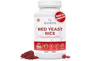Bandini® Red Yeast Rice from Monascus purpureus | 180 Easy-to-Swallow Tablets (6 Months) 99.7mg red Rice - 2.9mg Monacolin K | No fillers, 100% Vegan, Non-GMO, Laboratory Tested
