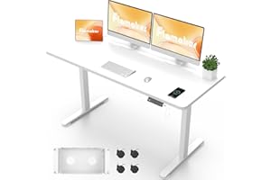 Flamaker Electric Standing Desk Whole Board, 140x60cm USB Charging Height Adjustable Desk Sit Stand Up Desk with Sedentary Reminder and Anti-Collision Technology for Home Working (White)