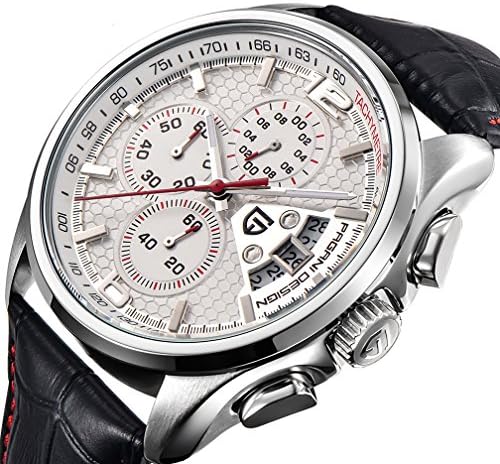 Mens Sport Chronograph 5 ATM Water Resistant Date Japan Quartz Leather Band Luxury Business Wrist Watch