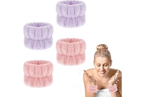 VOTVLOG Cinturino per polso in microfibra, 4 pezzi, per lavaggio a mano, in corallo, assorbente, per viso e doccia (rosa e viola)