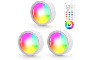 ALTUY Under Counter Lights,Puck Lights with Remote Upgraded,13 Colours Stick on Lights Timer 30/60Mins Battery Operated Lights Wireless Dimming Function Push Lights for Cabinet Bedroom Ambient 3 Pack