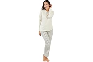 TRAMAS+ Pijama Mujer 100% algodón, Pijama Largo Mujer, Conjunto de Camiseta Manga Larga y Pantalón Largo con Cintura Ajustable, Conjunto para Mujer