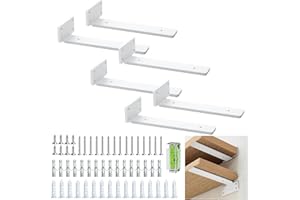 BATONCA Escuadra de estantería de 20 cm (0,4 cm) de grosor, 6 unidades flotantes, soportes ocultos para estanterías industriales rústicas, con moderno acabado de hierro, color blanco