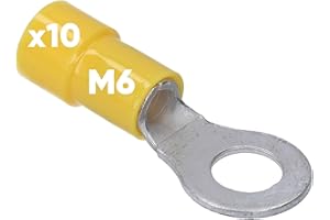 Kalitec RKSGM6 - Terminales de cable de anillo (10 unidades, 4-6 mm², aislados, M6, amarillo, cobre, cuello de PVC, para conectar cables o hebras, terminales de cable, conectores de cable, protege